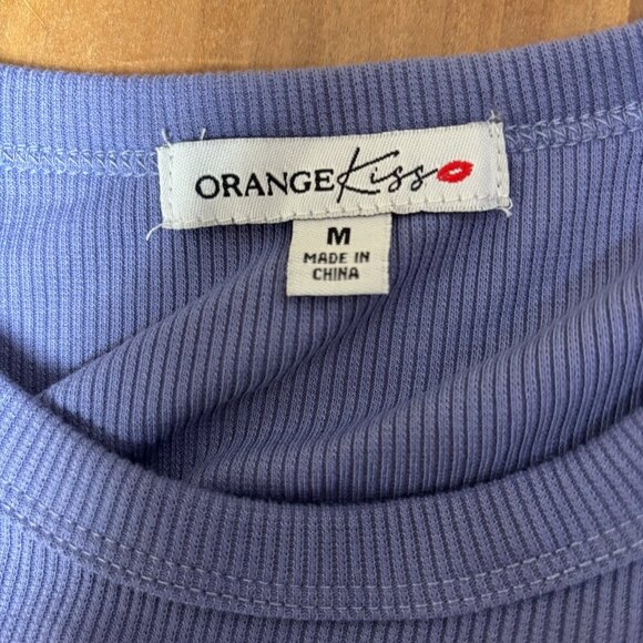 VTG Orange Kiss‎ Womens Y2K Ribbed Shirt Size M Butterfly Rhinestones Bling - Picture 5 of 9